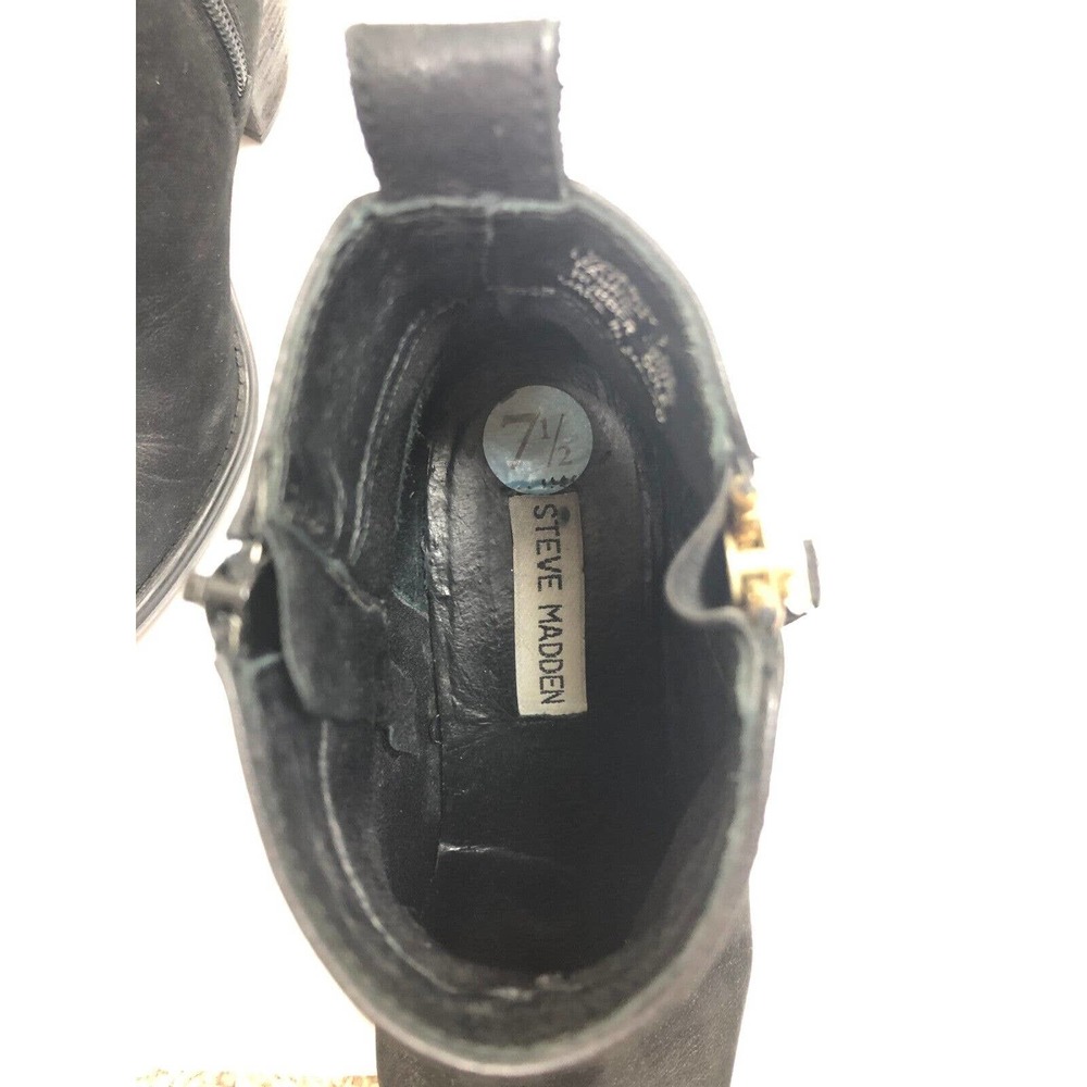 Steve Madden Boots Black Suede Leather Bootie Wood Block Heel 7.5 Gold‎ Details - Picture 11 of 11